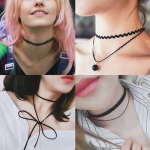 Black Rope Chain Chokers / Pendant Necklaces
